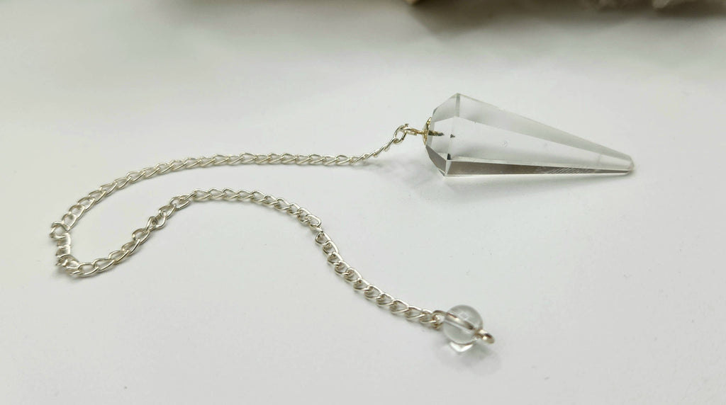 Clear Quartz Pendulum w/Silver Plated Chain