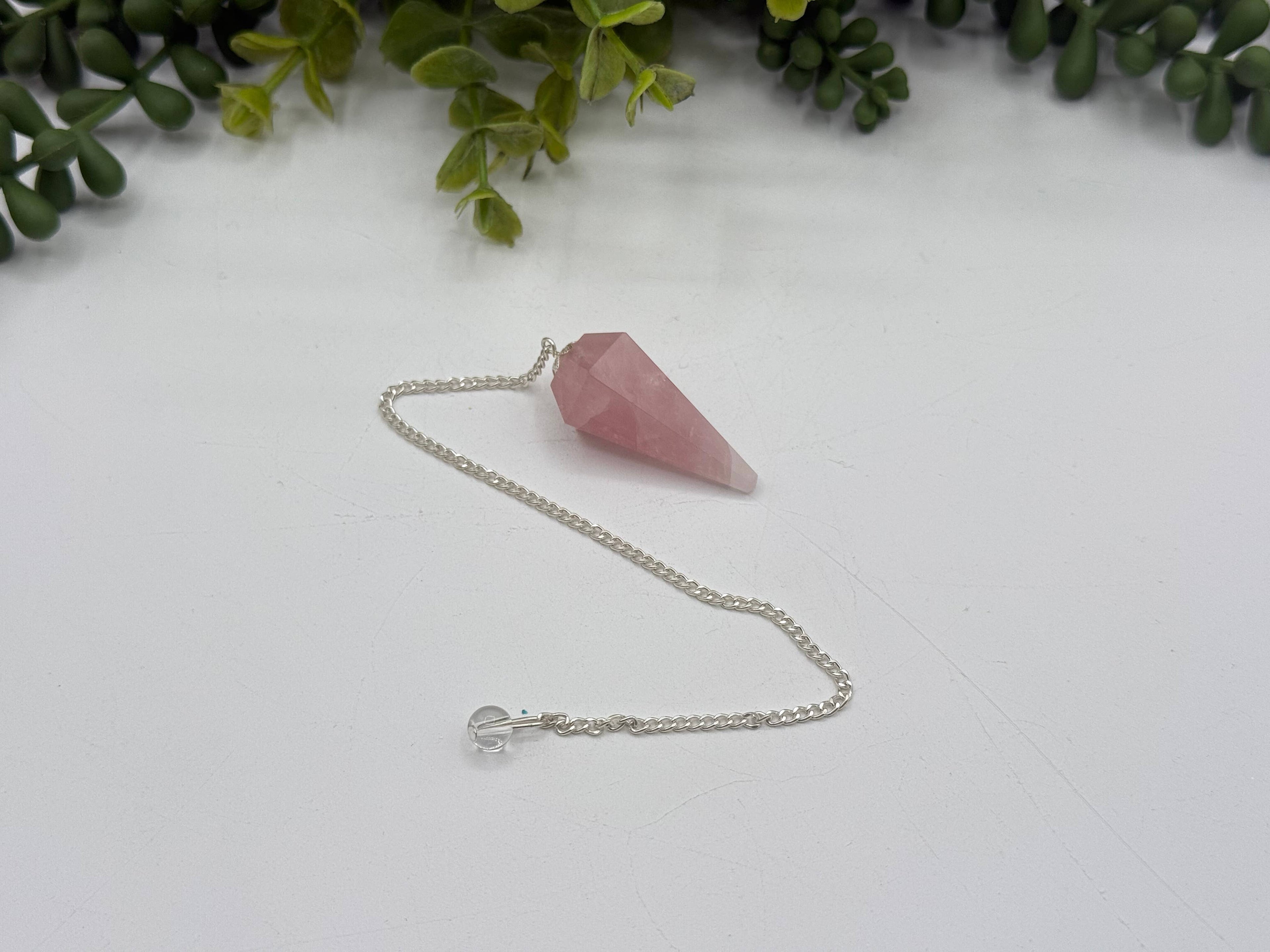 Rose Quartz Pendulum with Silver Color Chain