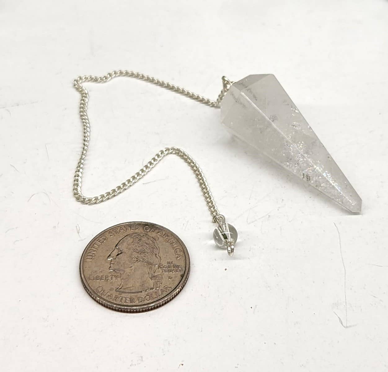 Clear Quartz Pendulum w/Silver Plated Chain