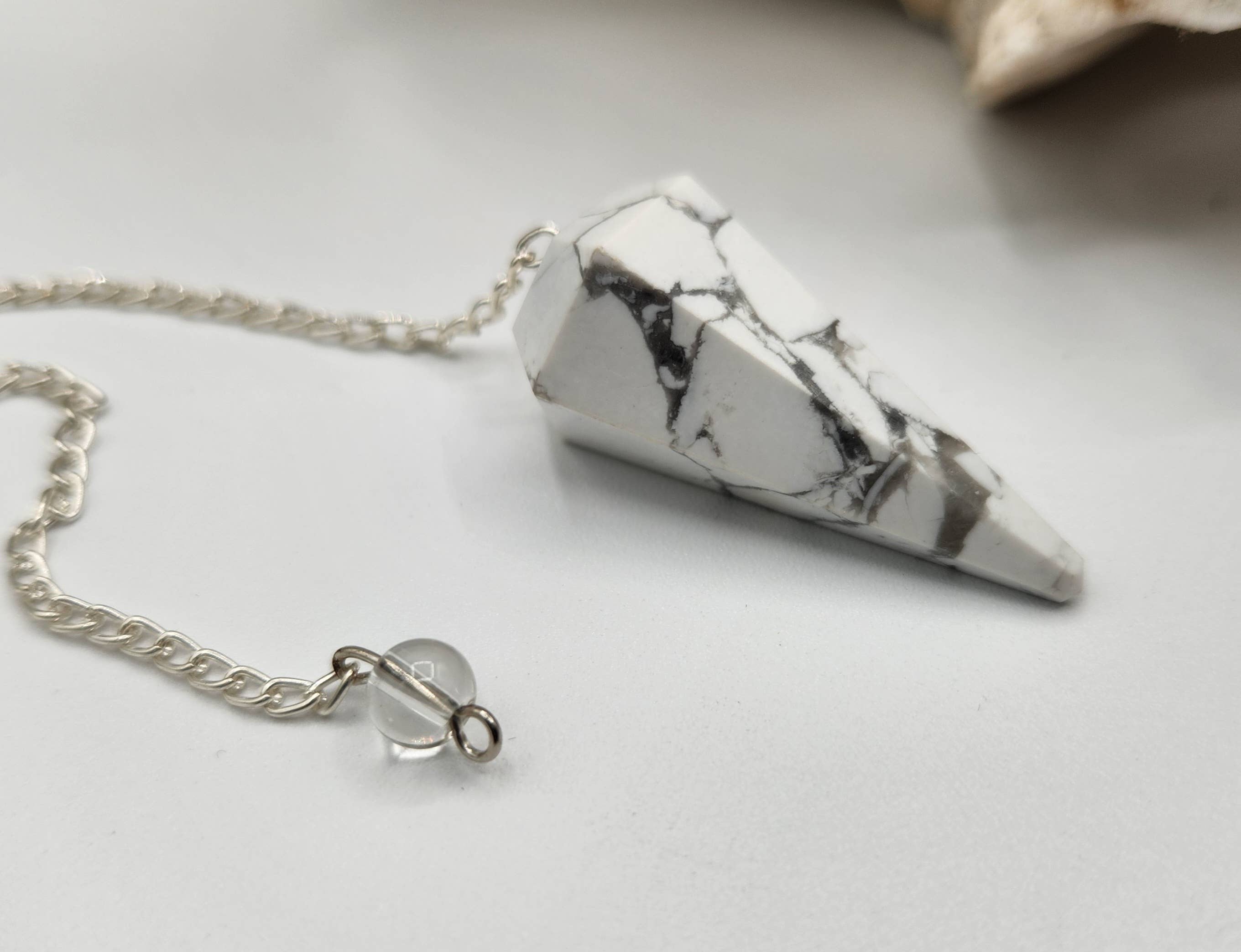 White Howlite Pendulum w/Silver Plated Chain