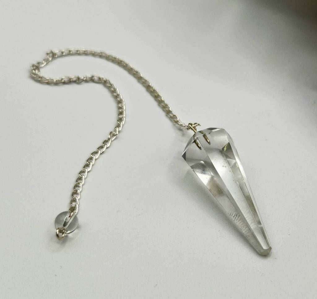 Clear Quartz Pendulum w/Silver Plated Chain