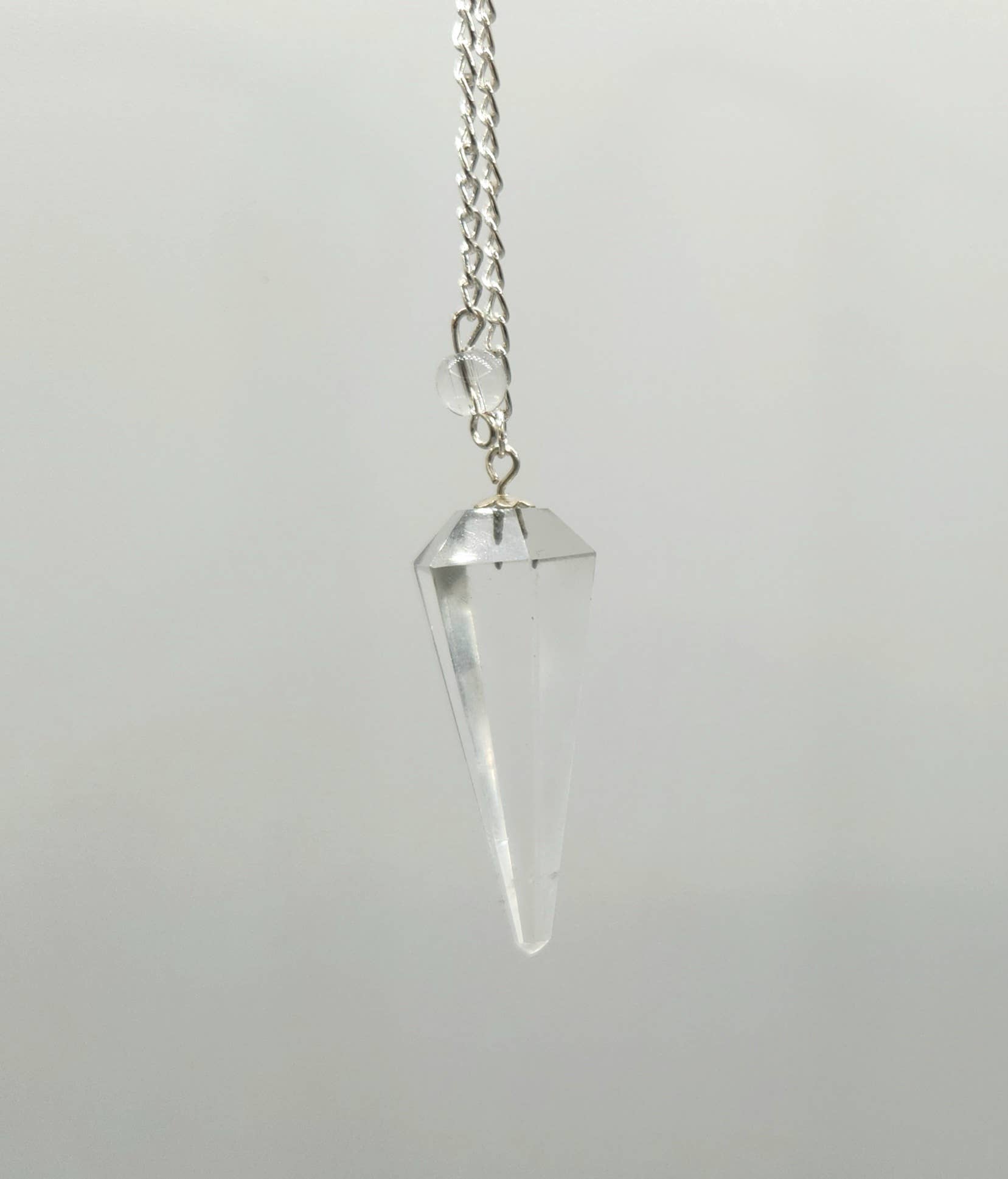 Clear Quartz Pendulum w/Silver Plated Chain