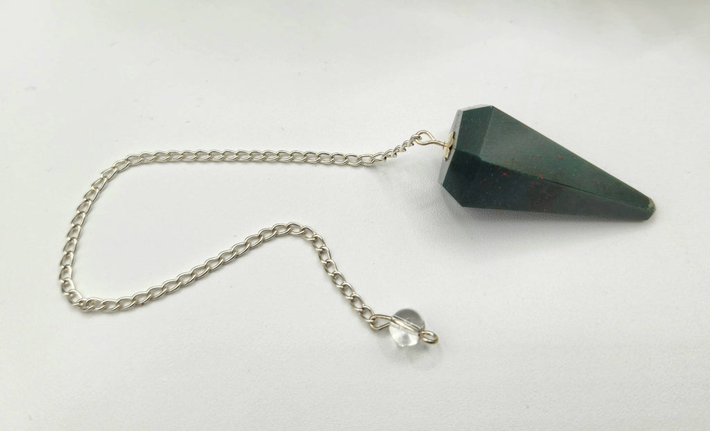 Bloodstone Gemstone Pendulum w/Silver plated chain