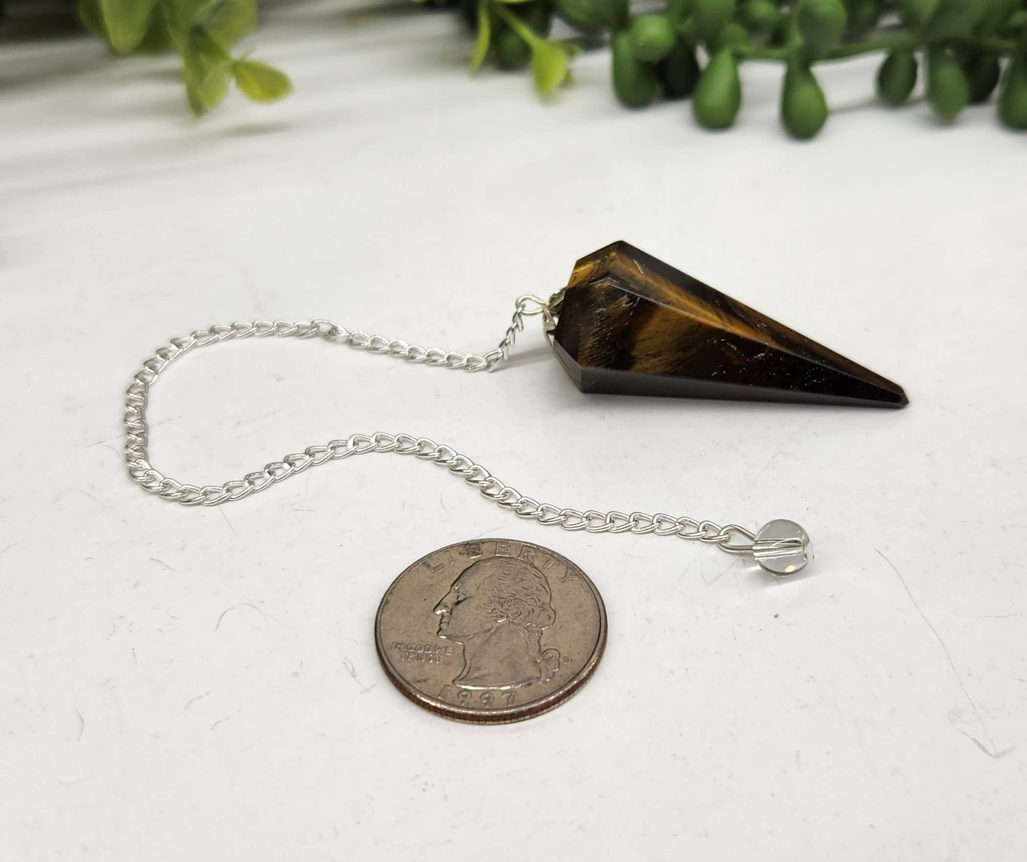 Yellow Tiger Eye Pendulum w/Silver Plated Chain