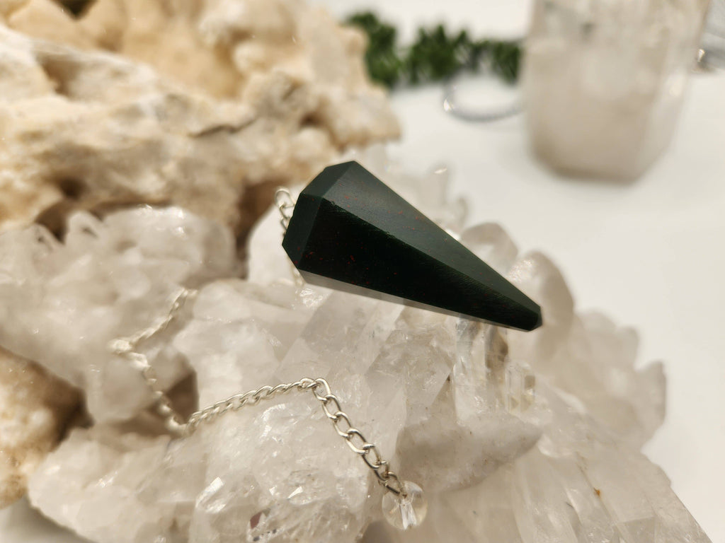 Bloodstone Gemstone Pendulum w/Silver plated chain