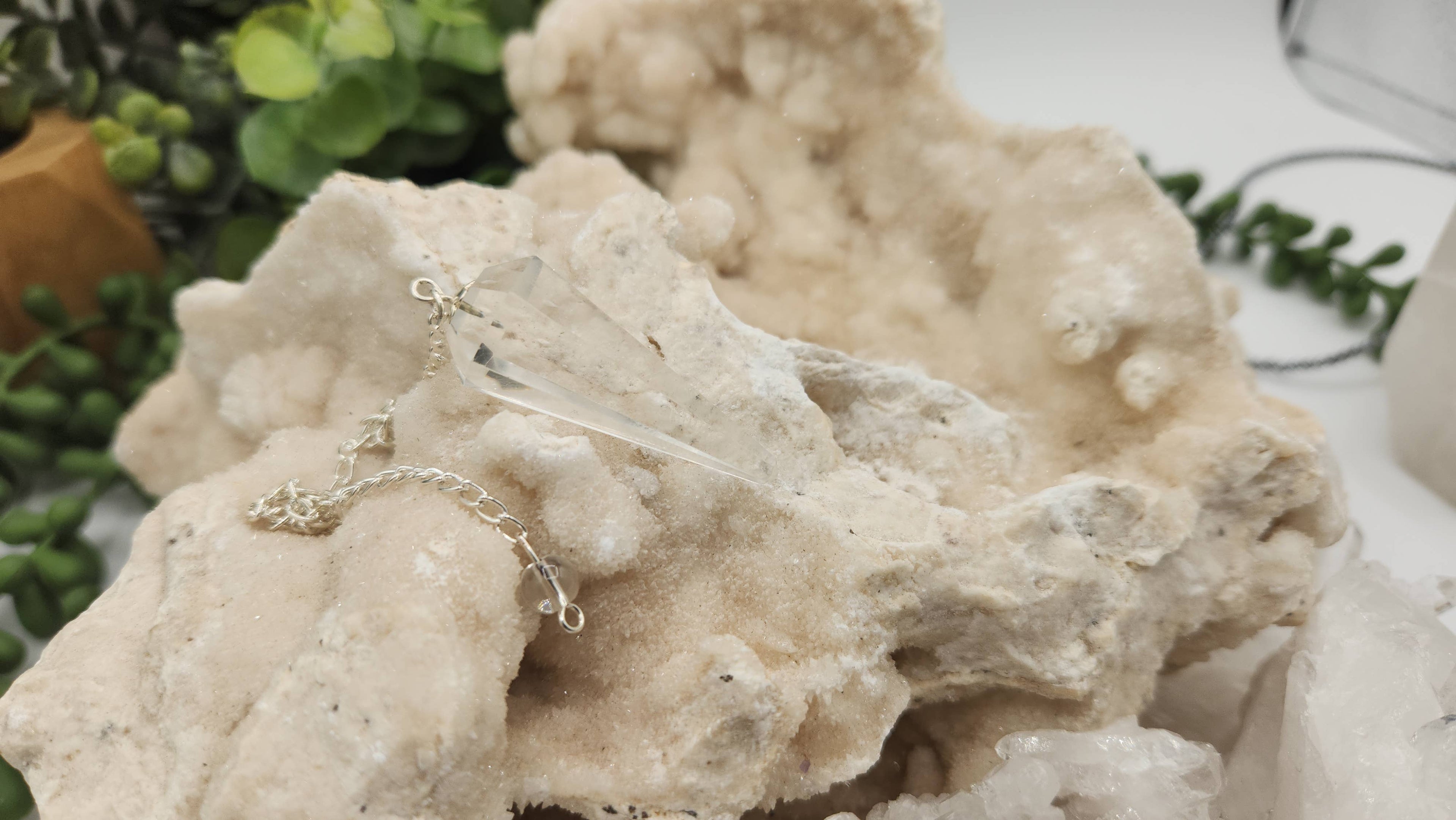 Clear Quartz Pendulum w/Silver Plated Chain